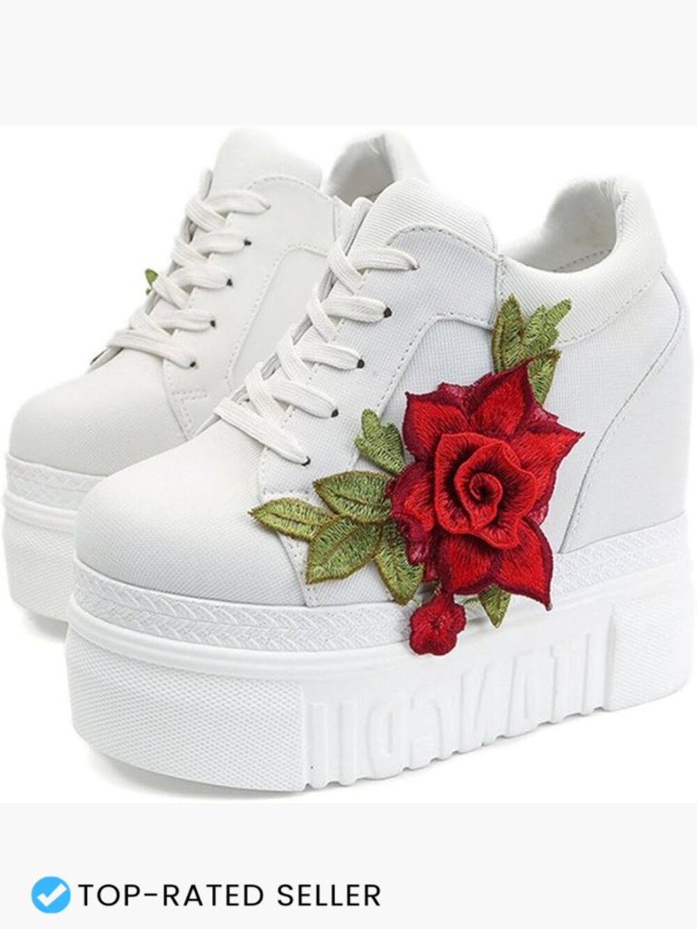 Women Platform Wedge Sneakers High Hidden Heel Lace Up Walking Bridal Casual